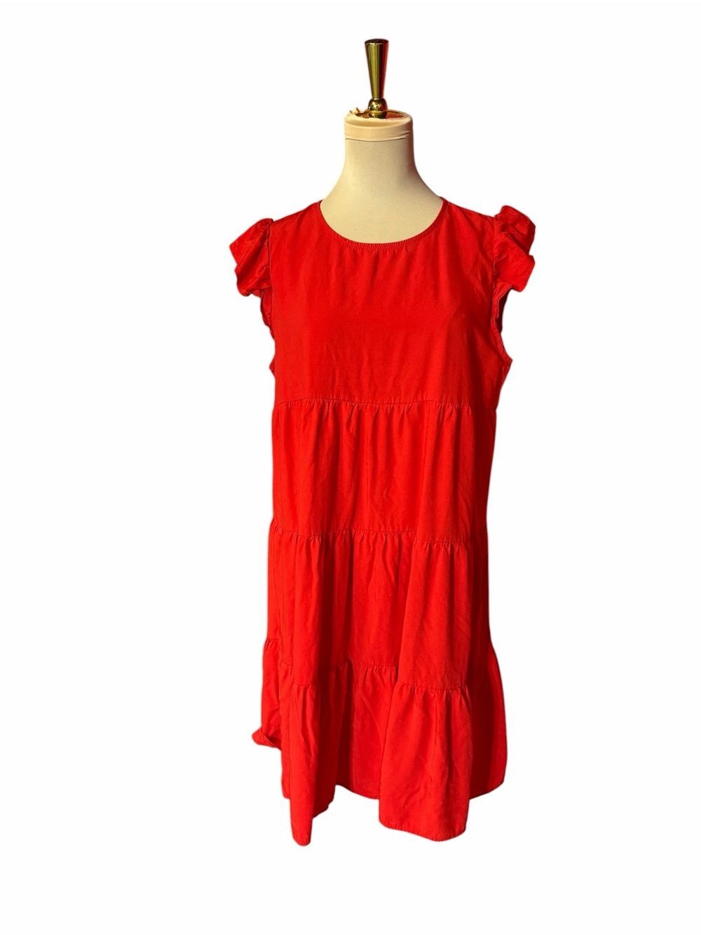 Girls' Red Tiered Ruffle-Sleeve Dress